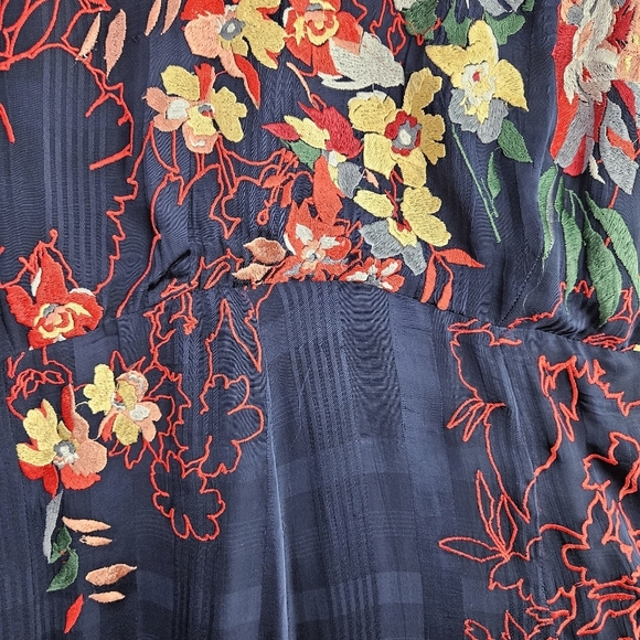 Anthropologie Tanzine Midi Dress Sleeveless Embroidered Floral Boho Navy Red 18W - Picture 8 of 14